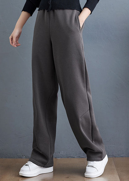 Italian Grey Thick Pockets Warm Fleece Pants Winter