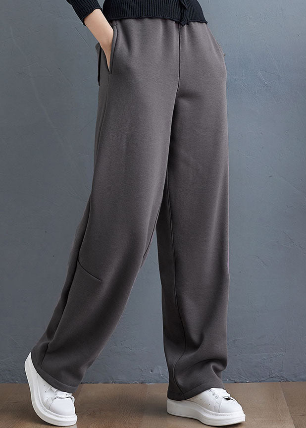 Italian Grey Thick Pockets Warm Fleece Pants Winter