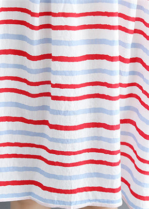 Italian Half Sleeve Cotton Quilting Dresses Outfits Red Striped Dresses Summer
