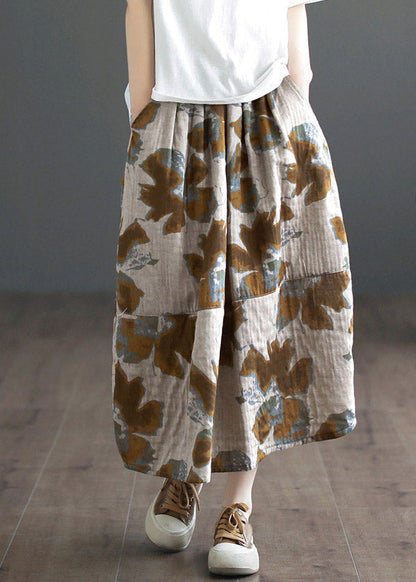 Italian Khaki Print High Waist Maxi Skirts