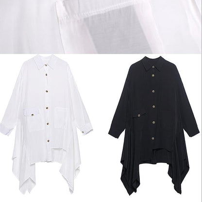 Italian Lapel Asymmetric Spring Blouse Neckline Black Top