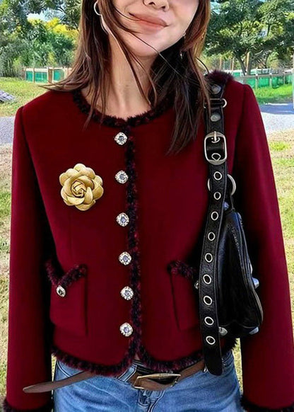 Italian Mulberry O Neck Pockets Cotton Short Coat Spring