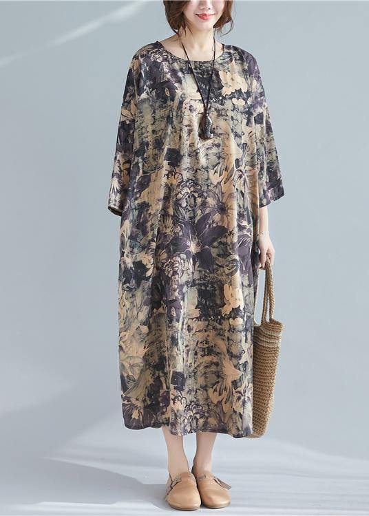 Italian O Neck Pockets Spring Tunics Shape Print Dresses