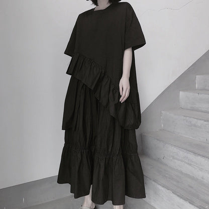 Italian O Neck Ruffles Asymmetric Tunic Top Ideas Black Blouses