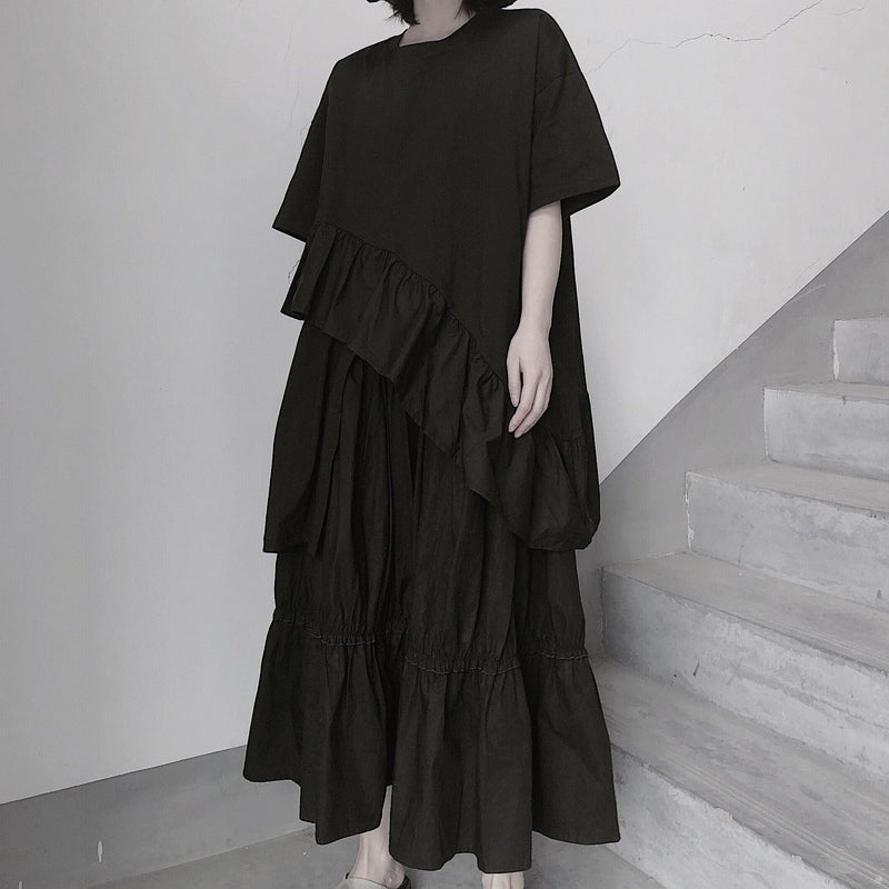 Italian O Neck Ruffles Asymmetric Tunic Top Ideas Black Blouses