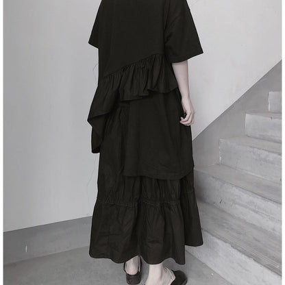 Italian O Neck Ruffles Asymmetric Tunic Top Ideas Black Blouses