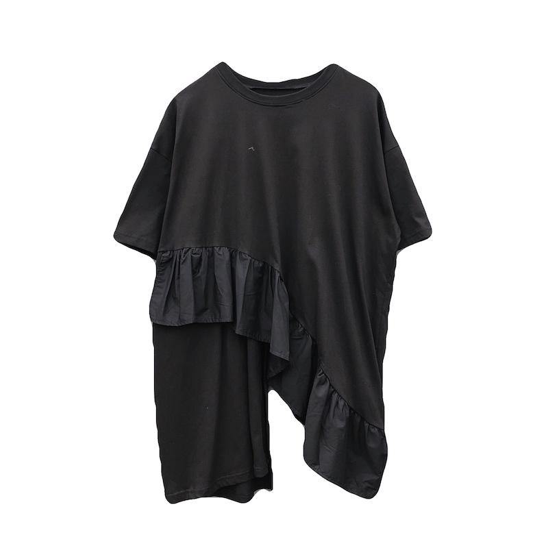 Italian O Neck Ruffles Asymmetric Tunic Top Ideas Black Blouses