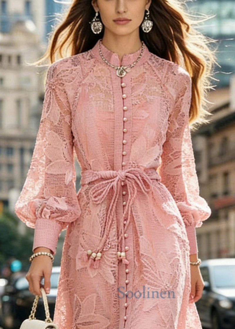 Italian Pink Patchwork Long Dresses Spring