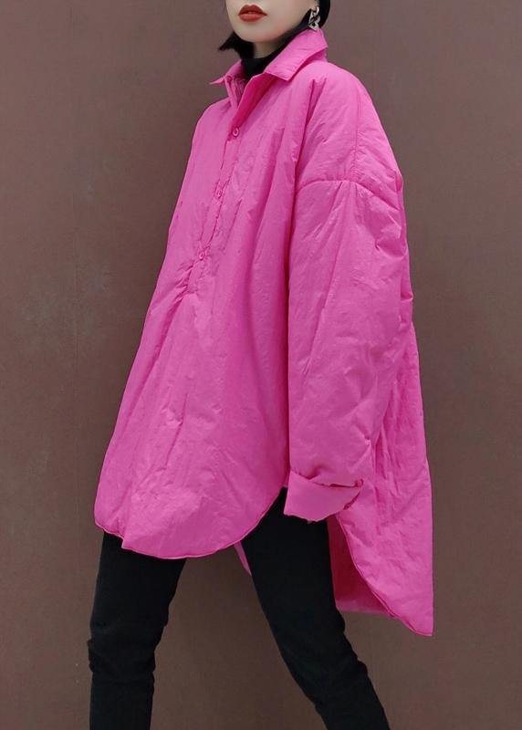 Italian Pink Tunic Top Stand Collar Low High Design Clothing Spring Blouse