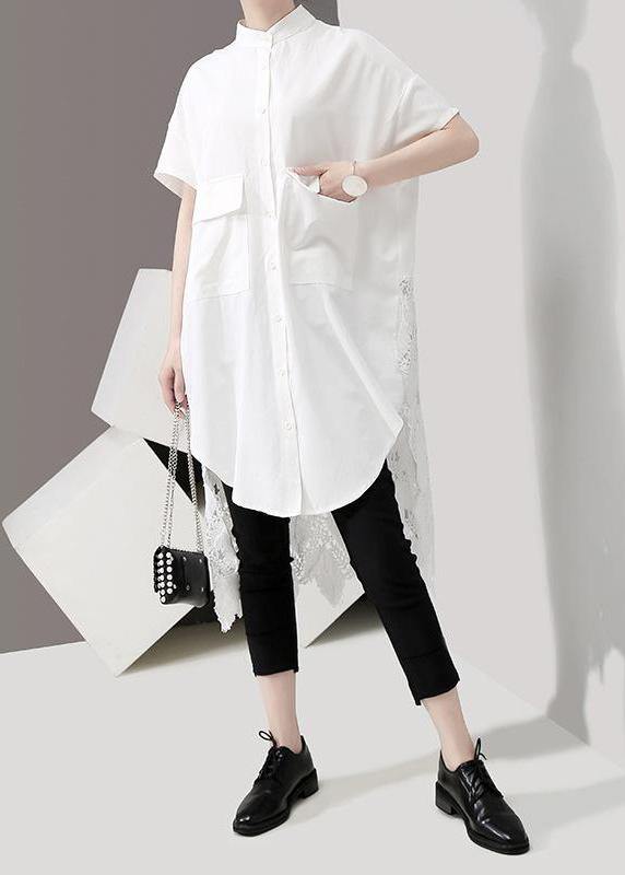 Italian Patchwork Lace White Short Sleeve Blouse