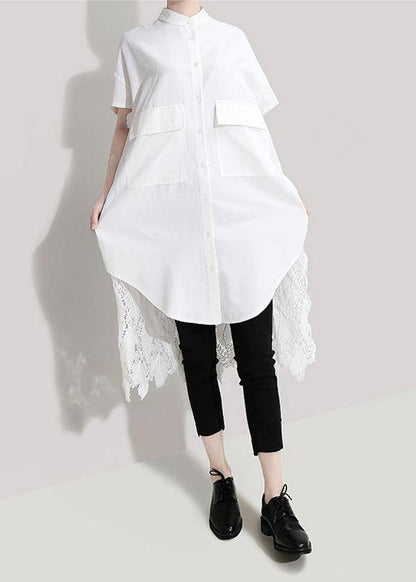 Italian Patchwork Lace White Short Sleeve Blouse
