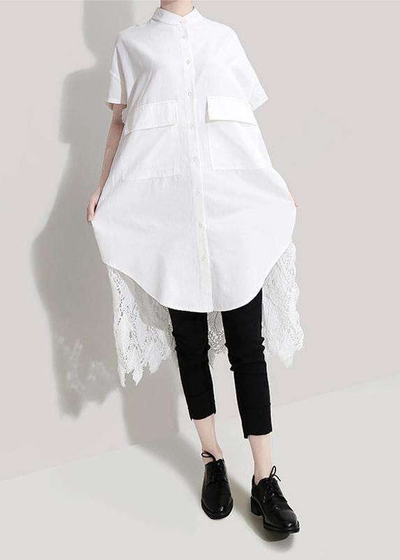 Italian Patchwork Lace White Short Sleeve Blouse