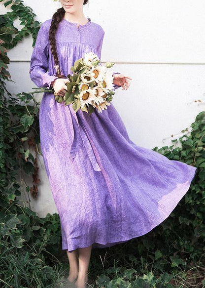 Italian Purple Outfit O Neck Tie Waist Dresses Spring Dresses