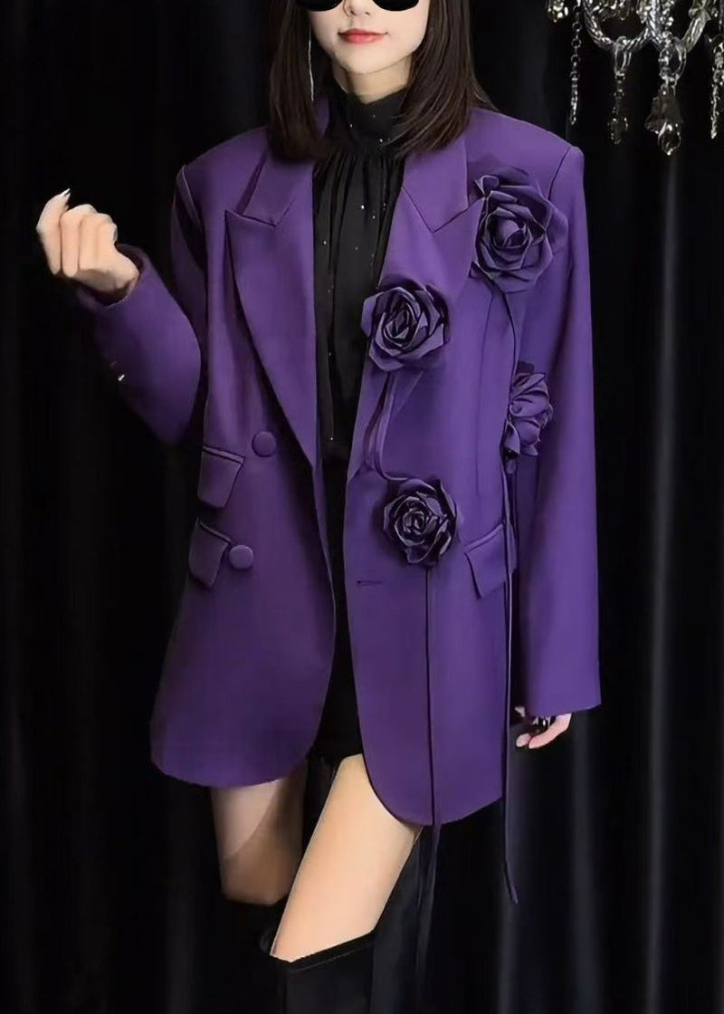 Italian Purple Pockets Decorated Suit Coat Spring