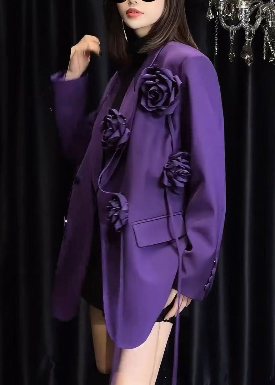 Italian Purple Pockets Decorated Suit Coat Spring