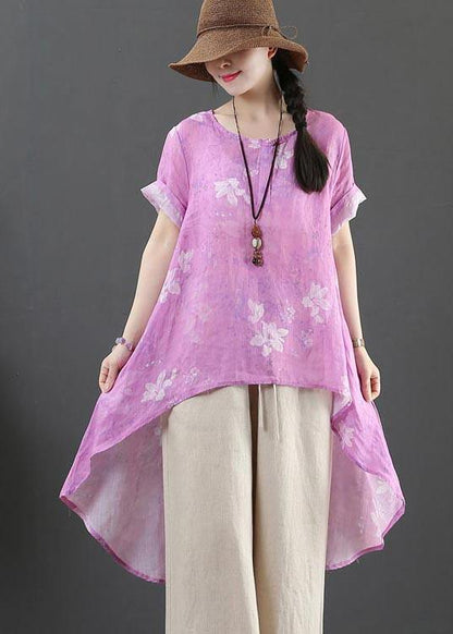 Italian Purple Print Linen Button Summer Shirt Top