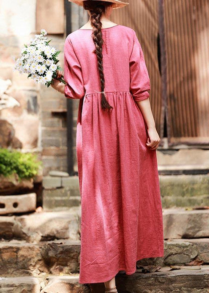 Italian Red Clothes for O Neck Pockets Maxi Spring Dress