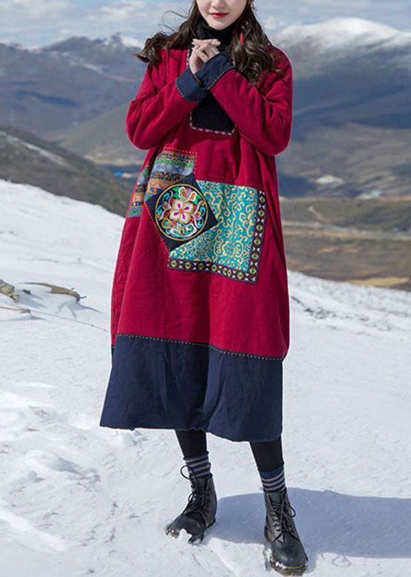 Italian Red Print Patchwork Teddy Faux Fur Fine Cotton Filled Gown Winter