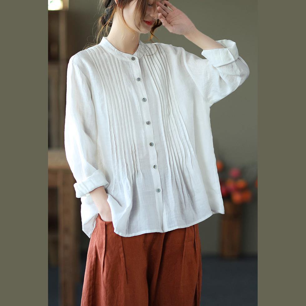 Italian Stand Collar Cinched Spring Top Work Outfits Blue Shirts