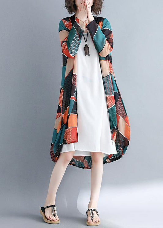 Italian V Neck Zippered Tunics for Catwalk Geometric Maxi Dress