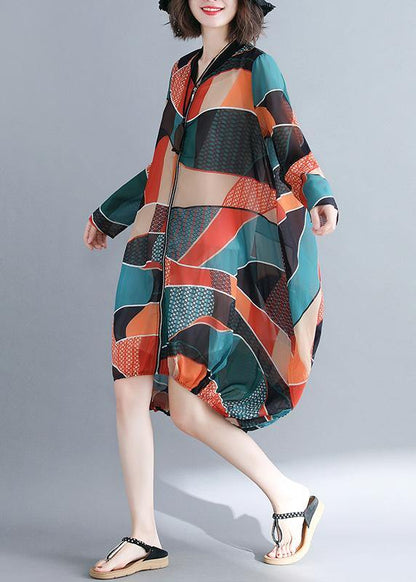Italian V Neck Zippered Tunics for Catwalk Geometric Maxi Dress