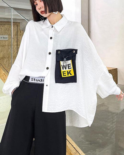 Italian White Batwing Sleeve Cotton Pockets Blouses