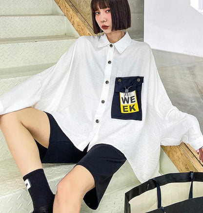Italian White Batwing Sleeve Cotton Pockets Blouses
