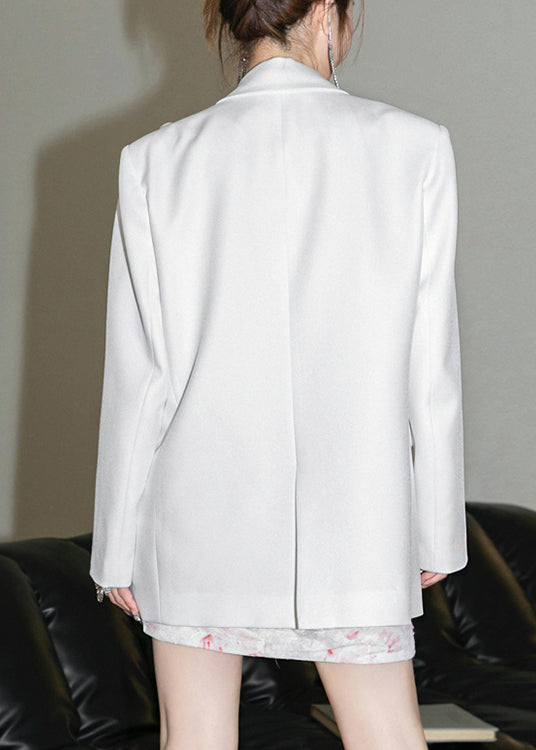 Italian White Decorated Bead Button Suit Coat Spring