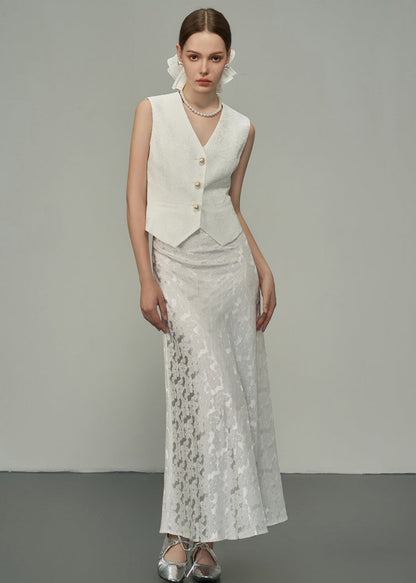 Italian White Jacquard Silk Spaghetti Strap Dress Sleeveless