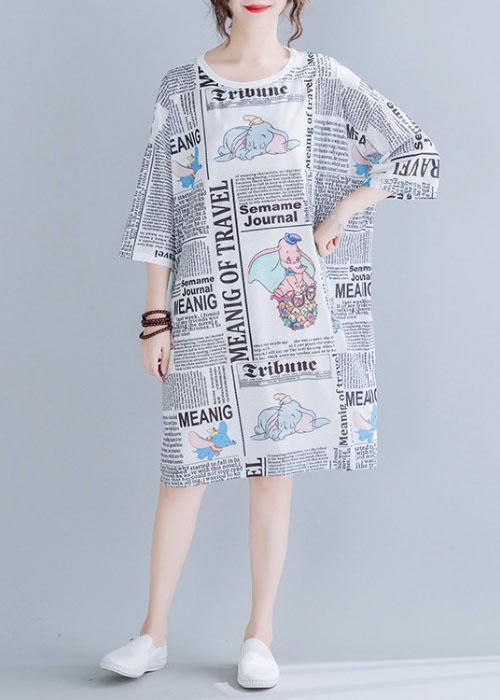 Italian White O-neck Graphic Summer Vacation Dresses Half Sleeve