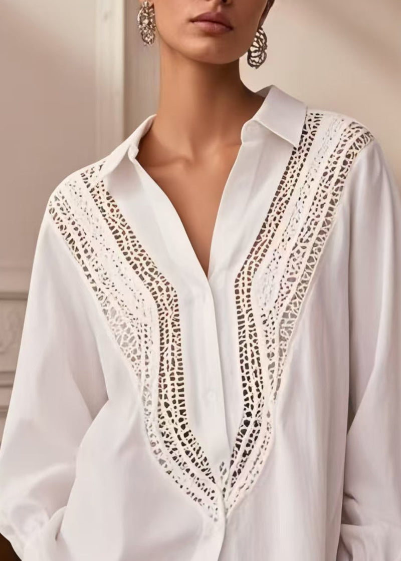 Italian White Oversized Hollow Out Cotton Shirt Top Spring