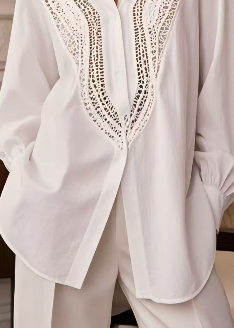 Italian White Oversized Hollow Out Cotton Shirt Top Spring