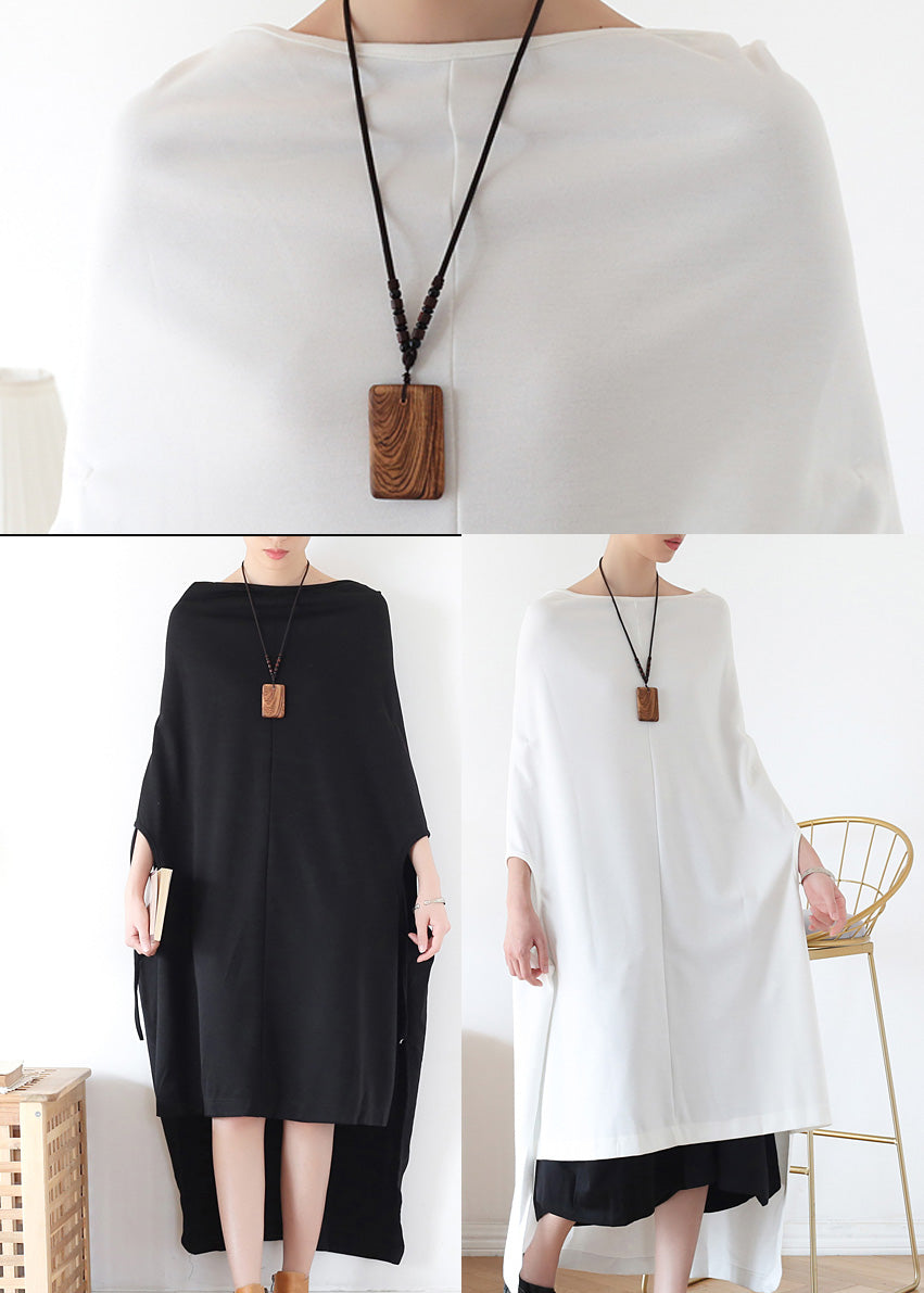 Italian White Slash Neck Asymmetrical Cotton Long Dress Batwing Sleeve