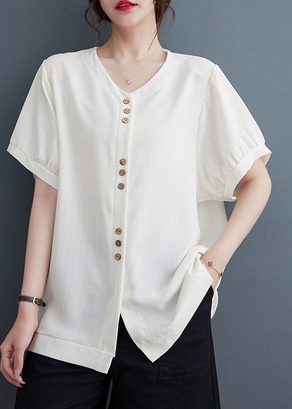 Italian White V Neck T Shirt Short Sleeve