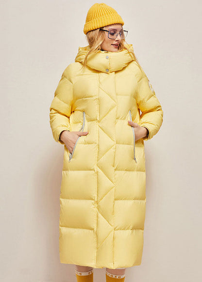 Italian Yellow Hooded Patchwork Cotton Blend Puffers Jackets Winter