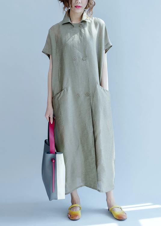 Italian Army Green Quilting Dresses Lapel Pockets Long Summer Dress
