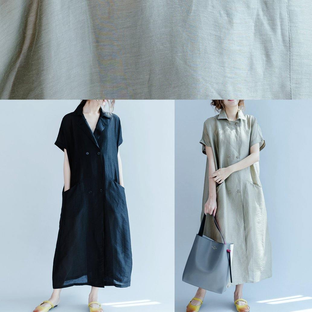 Italian Army Green Quilting Dresses Lapel Pockets Long Summer Dress