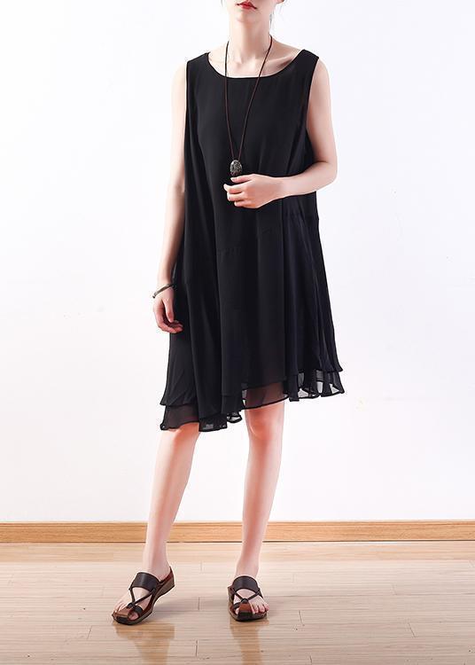 Italian Black Chiffon Outfit Korea Linen Sleeveless a Line Summer Dresses