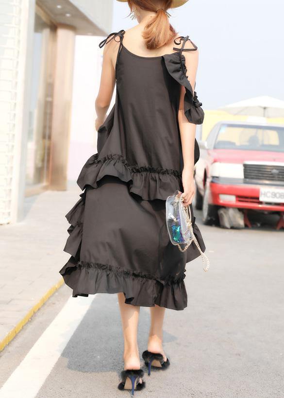 Italian Black Cotton Quilting Dresses Asymmetric Tunic Summer Dresses