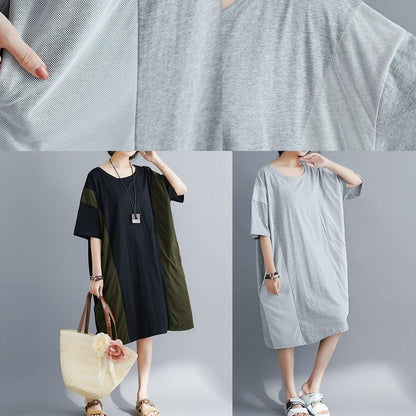 Italian Black Cotton Tunics for O Neck Patchwork Maxi Summer Dresses