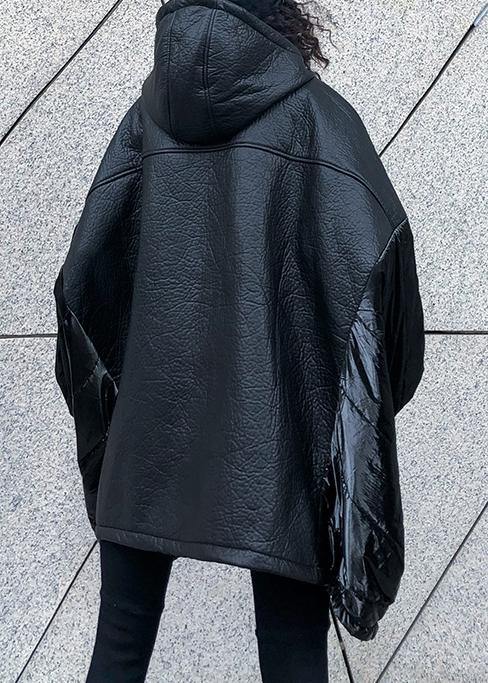 Italian Black Linen Cotton Shirts Inspiration Hooded Batwing Sleeve Fall Top