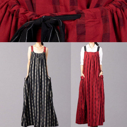 Italian Black Patchwork Linen Robes Sleeveless Traveling Fall Dress