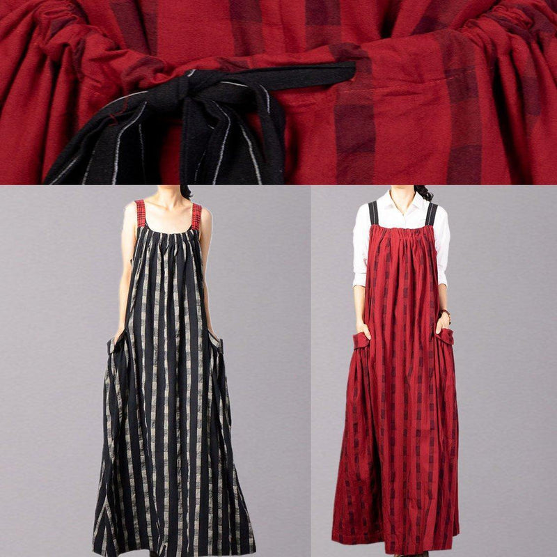 Italian Black Patchwork Linen Robes Sleeveless Traveling Fall Dress