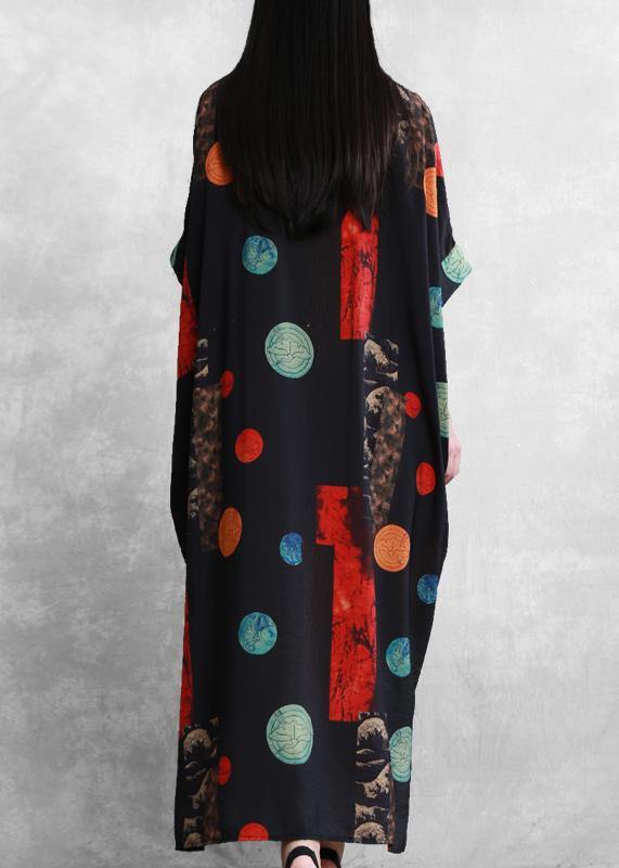 Italian Black Red Print Dress O Neck Patchwork Lace Maxi Dress