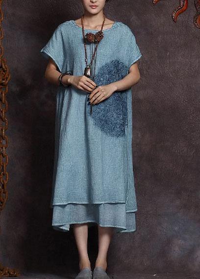 Italian Blue Linen Robes Layered Love Summer Dress