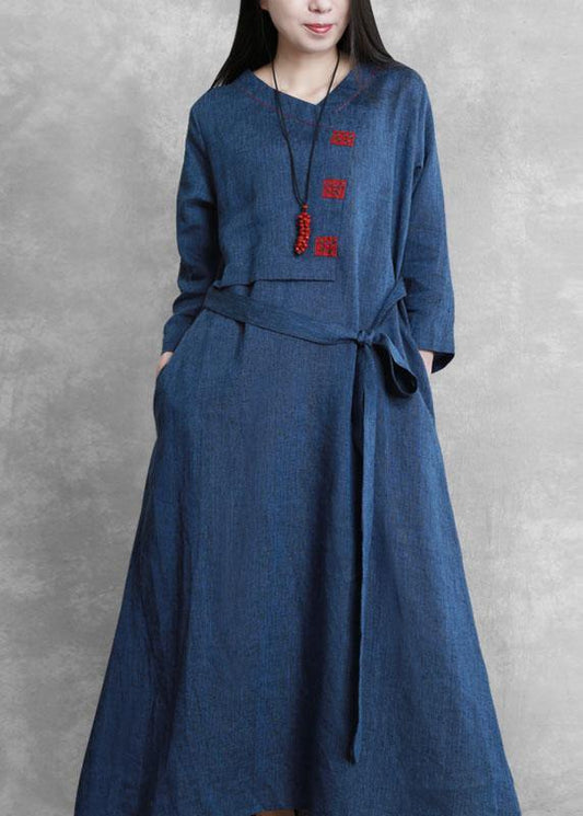 Italian Blue Fine Box Coat Fabrics O Neck Tie Waist Jackets
