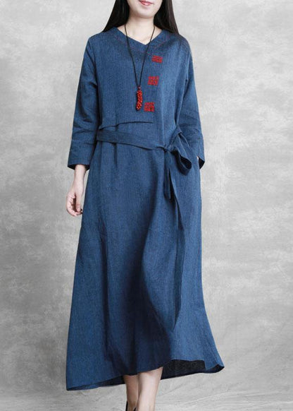Italian Blue Fine Box Coat Fabrics O Neck Tie Waist Jackets