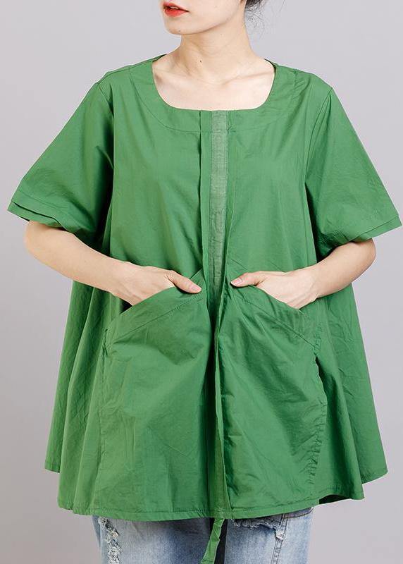 Italian Cotton Box Top Round Neck Spliced Blouse