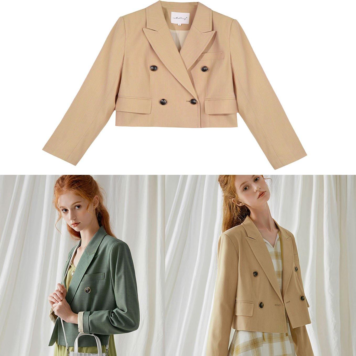 Italian Double Breast Cotton Tops Christmas Gifts Khaki Short Coat Fall