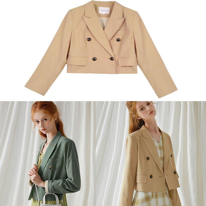Italian Double Breast Cotton Tops Christmas Gifts Khaki Short Coat Fall